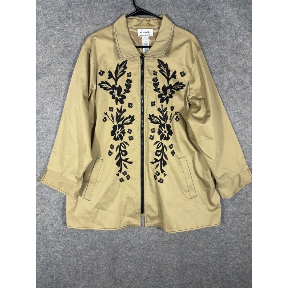 Linea Tan Zip Up‎ Jacket Embroidered Floral Embellished Women's